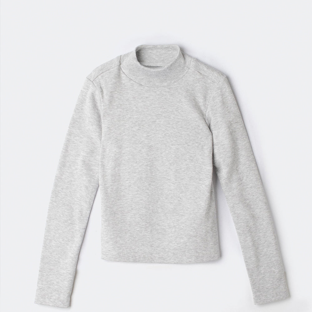 Blusa Básica Manga Longa Com Gola Alta Hering Kids Feminina - Cinza
