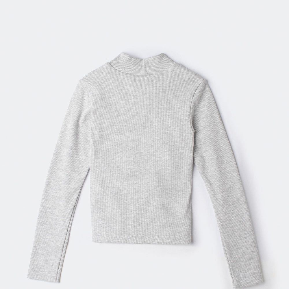 Blusa Básica Manga Longa Com Gola Alta Hering Kids Feminina - Cinza