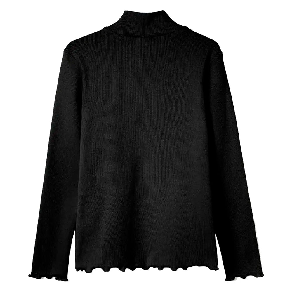 Blusa Manga Longa Gola Alta Hering Com Fru Fru Feminino- Preto