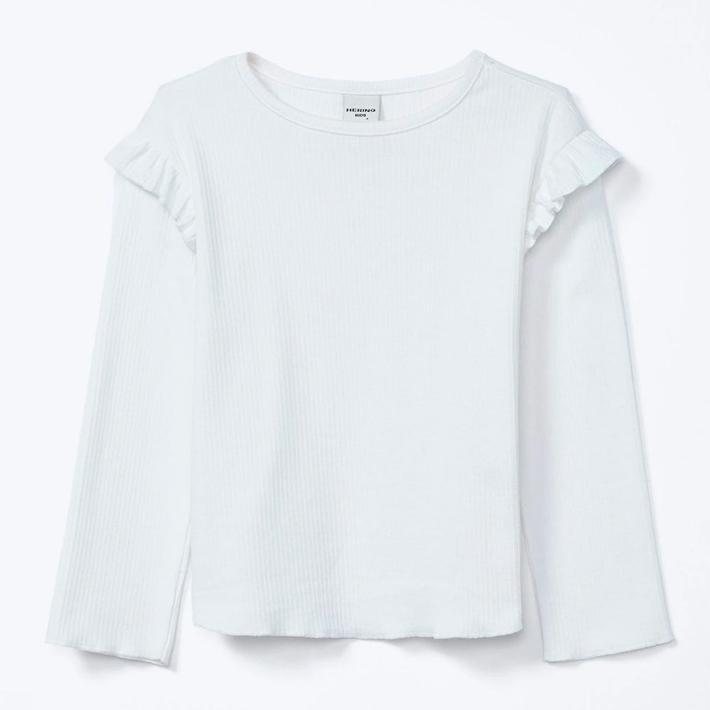 Blusa Manga Longa Infantil com Babados Off White Hering – Feminina