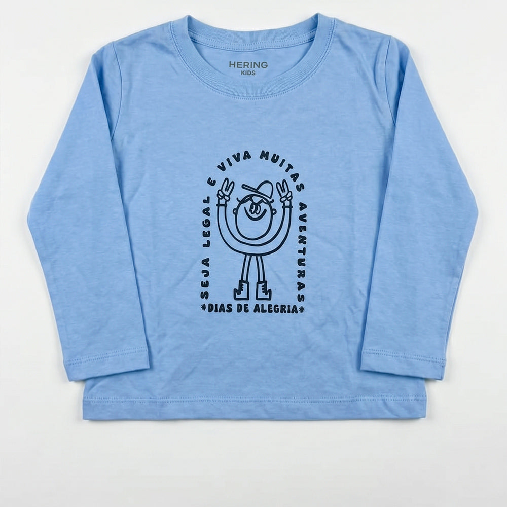 Blusa Manga Longa Estampada Hering Kids Masculina - Azul