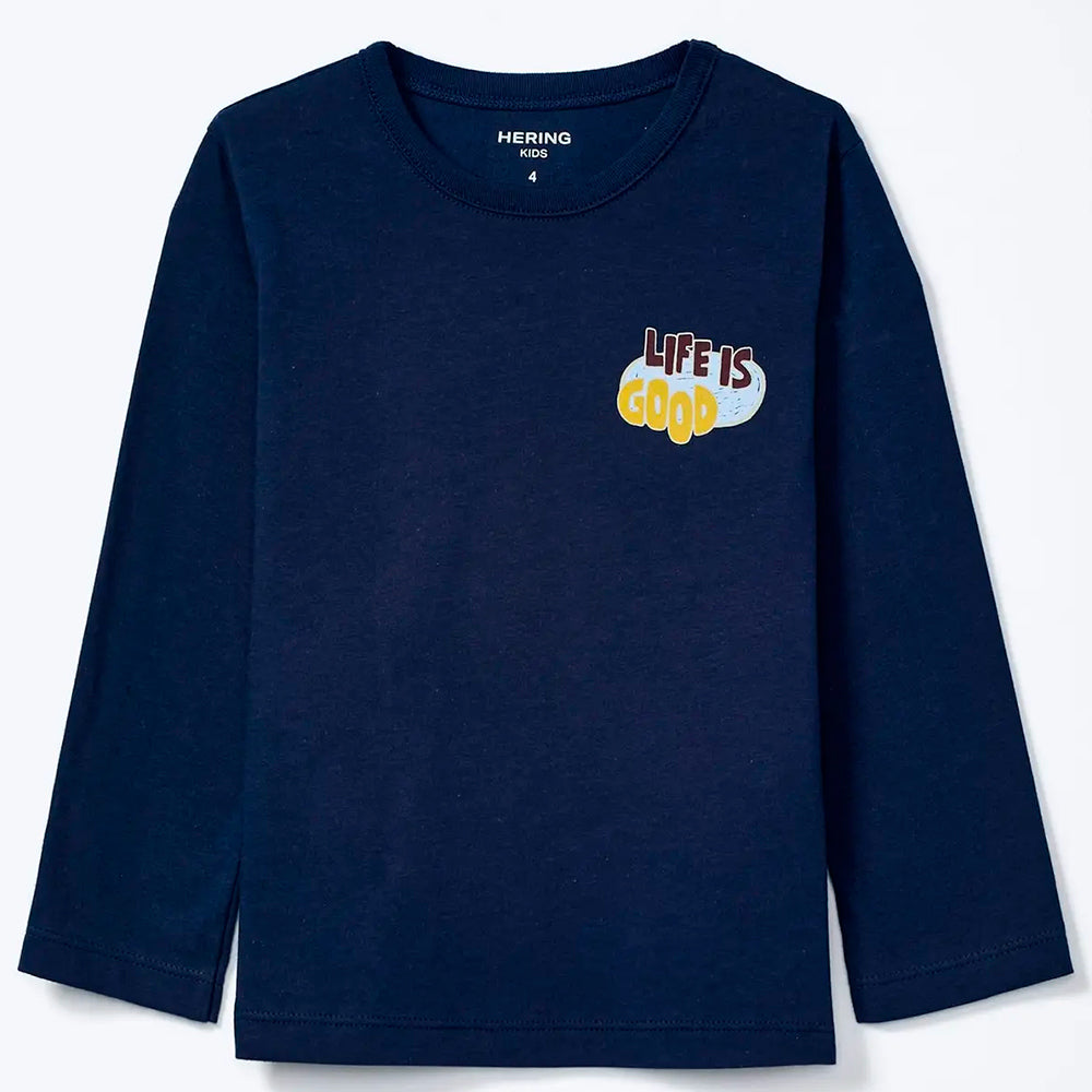 Camiseta Manga Longa Hering Kids Com Estampa Masculina- Azul