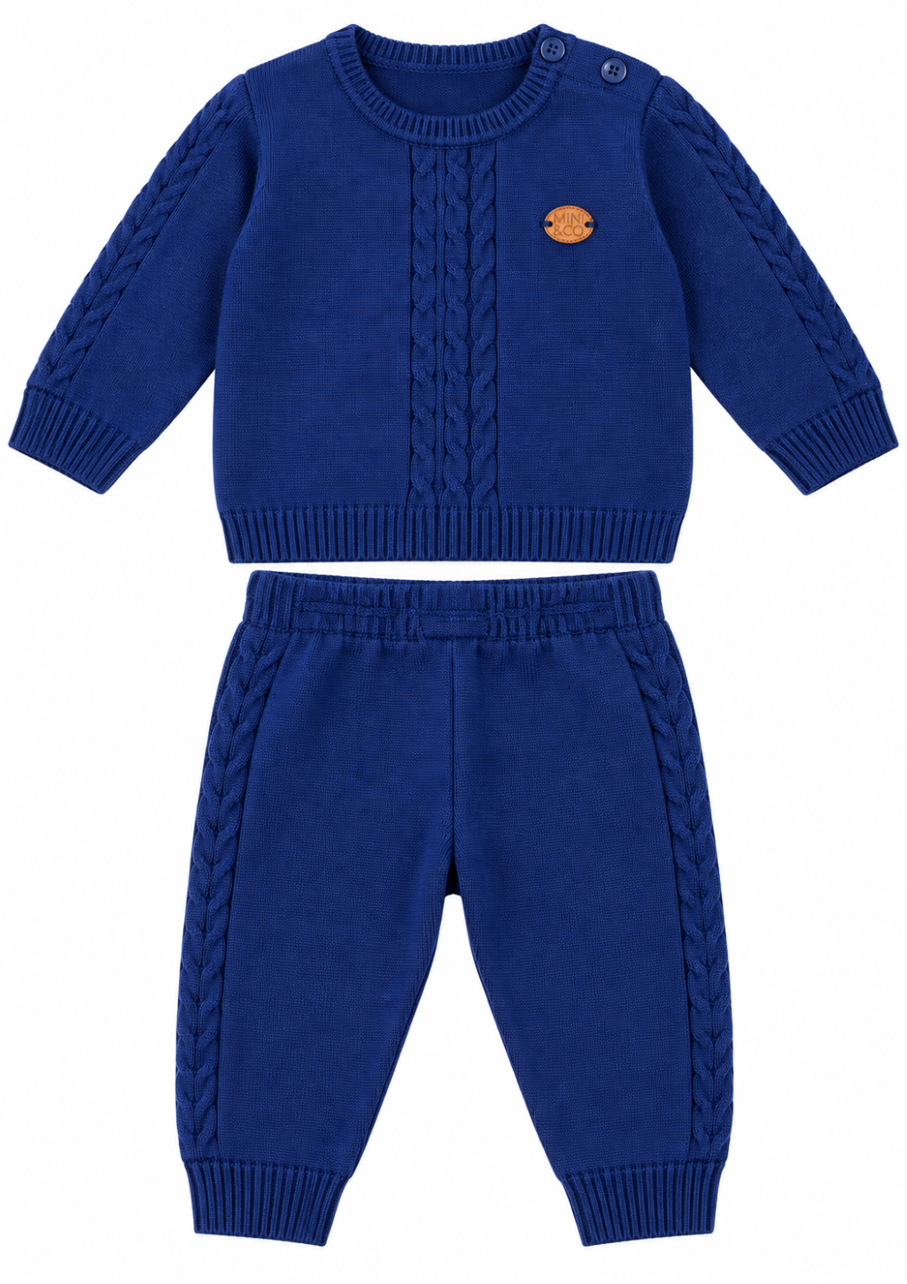 Conjunto Suéter e Calça Tricot Tranças Unissex Mini & Co - Marinho