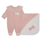 Kit Saída Maternidade Renda e Laço Salmão Mescla Baby - Feminino