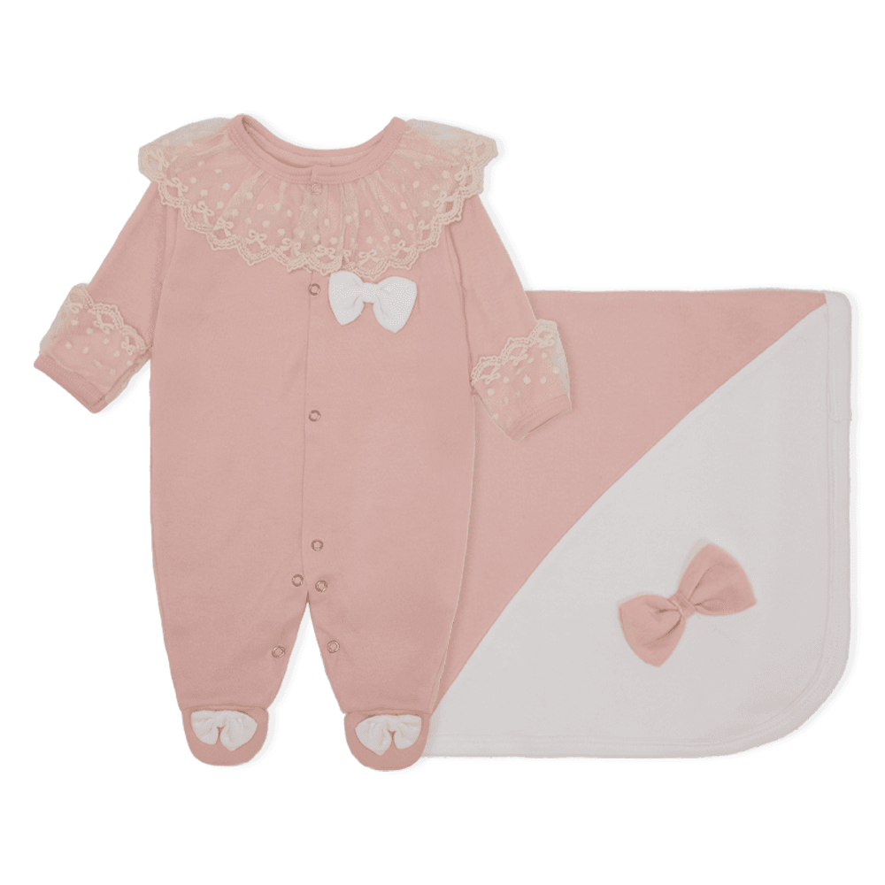 Kit Saída Maternidade Renda e Laço Salmão Mescla Baby - Feminino