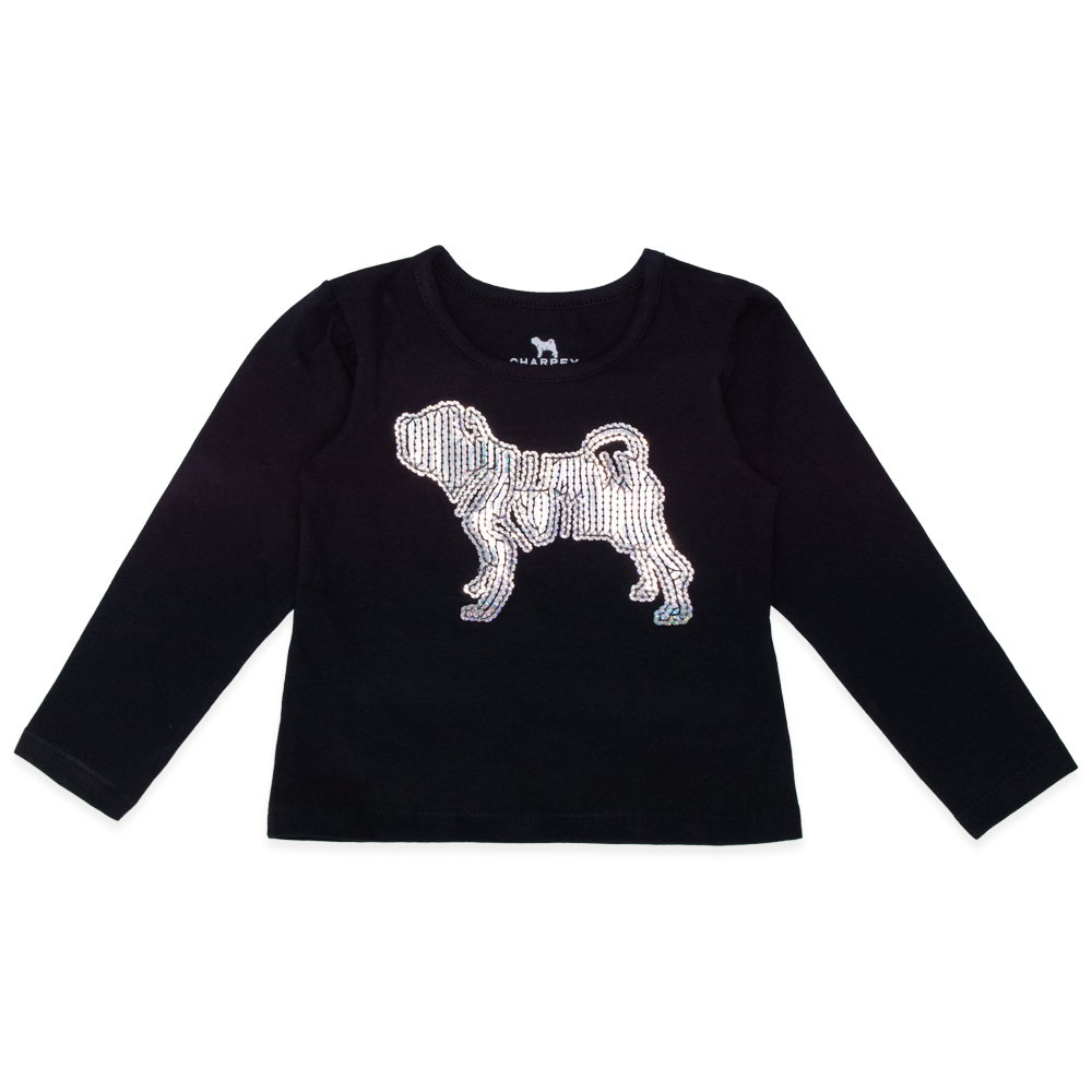 Camiseta Manga Longa Cotton Bordada Lantelouja Preta Charpey - Feminina