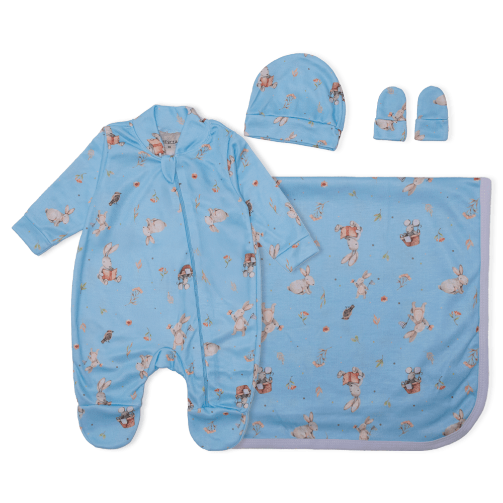 Kit Saída Maternidade Coelhinho Azul Mescla Baby - Masculino