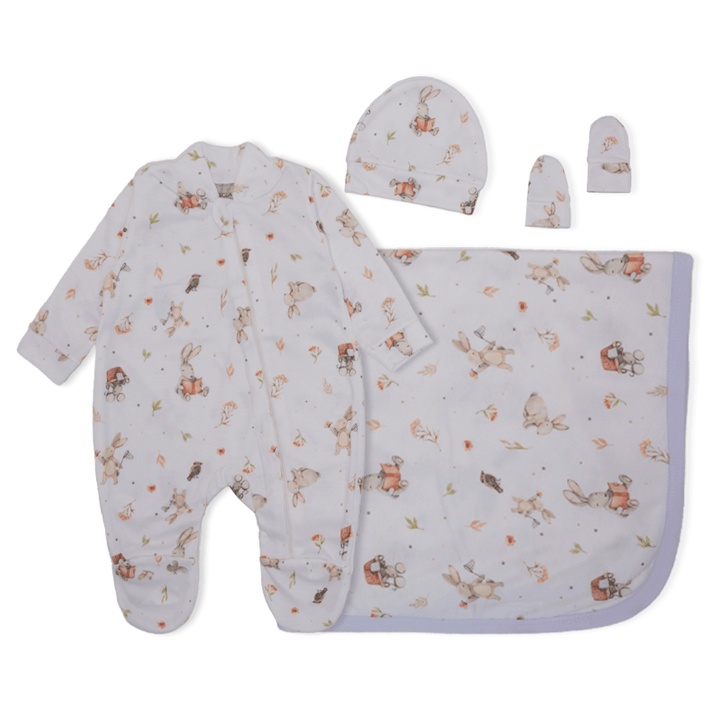 Kit Saída Maternidade Coelhinho Branco Mescla Baby - Feminino