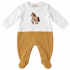 Macacão Manga Longa Sobreposto Suedine e Tricot Menino Mini & Co - Cavalinho Caramelo