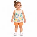 Conjunto Bebê Regata Tropical e Shorts Brandili Menina - Amarelo e Laranja