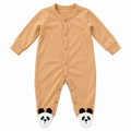 Macacão Manga Longa Pezinho Panda Suedine Unissex Babycotton - Caramelo