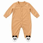 Macacão Manga Longa Pezinho Panda Suedine Unissex Babycotton - Caramelo