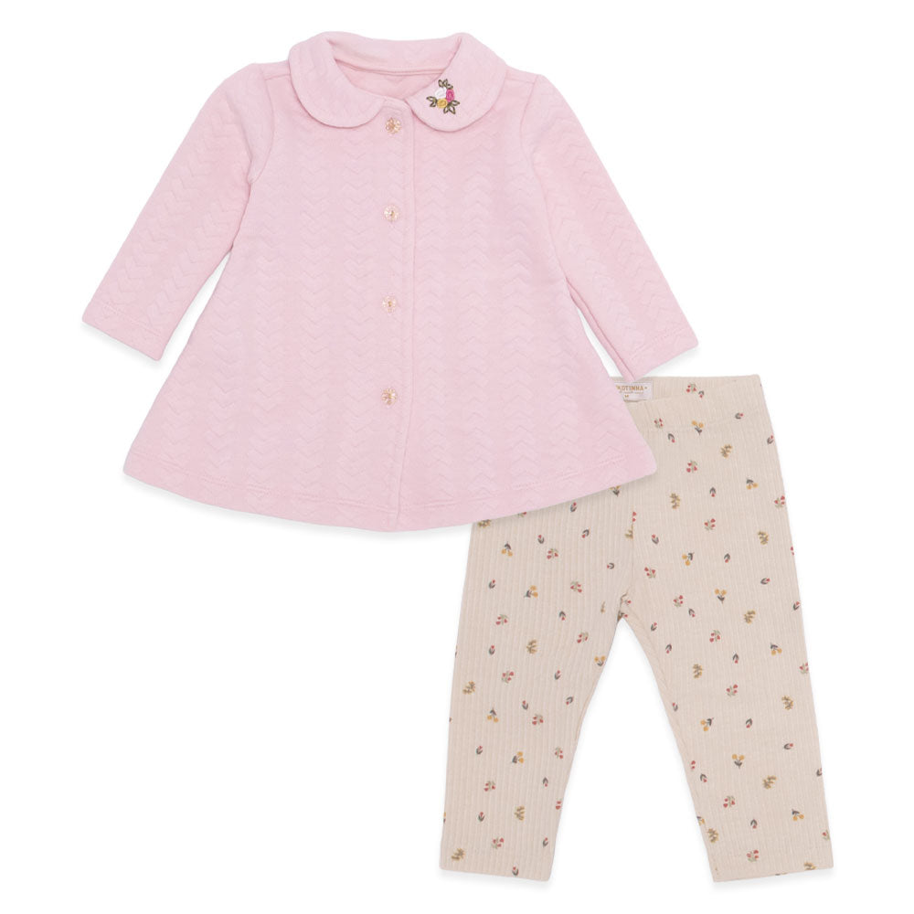 Conjunto Casaco com Gola Bordada e Calça Legging Estampada Pokotinha - Feminino