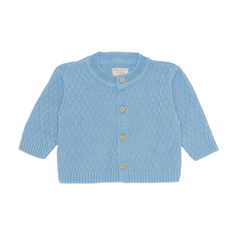 Casaquinho Tricot Trançado Azul Bebê Masculino - Mini & Co