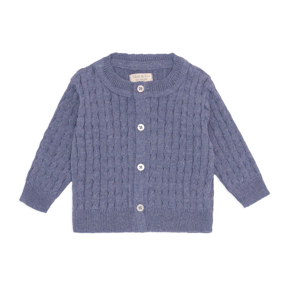 Casaquinho Tricot Trançado Azul Mescla Masculino - Mini & Co