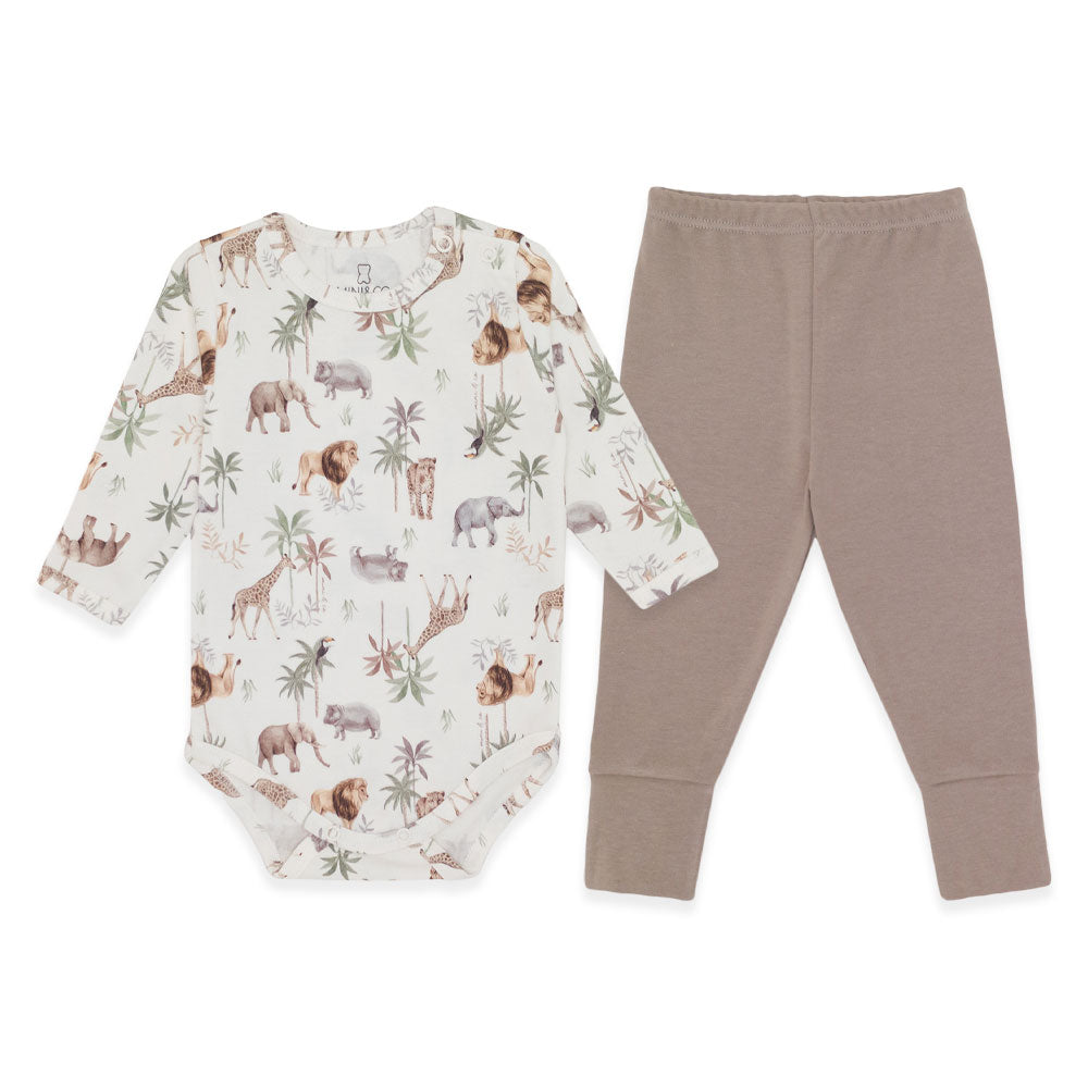 Conjunto Body Manga Longa Estampado e Mijão Liso Suedine Masculino - Savana