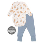 Conjunto Body Manga Longa Estampado e Mijão Liso Suedine Masculino - Ursinho e Cavalinho