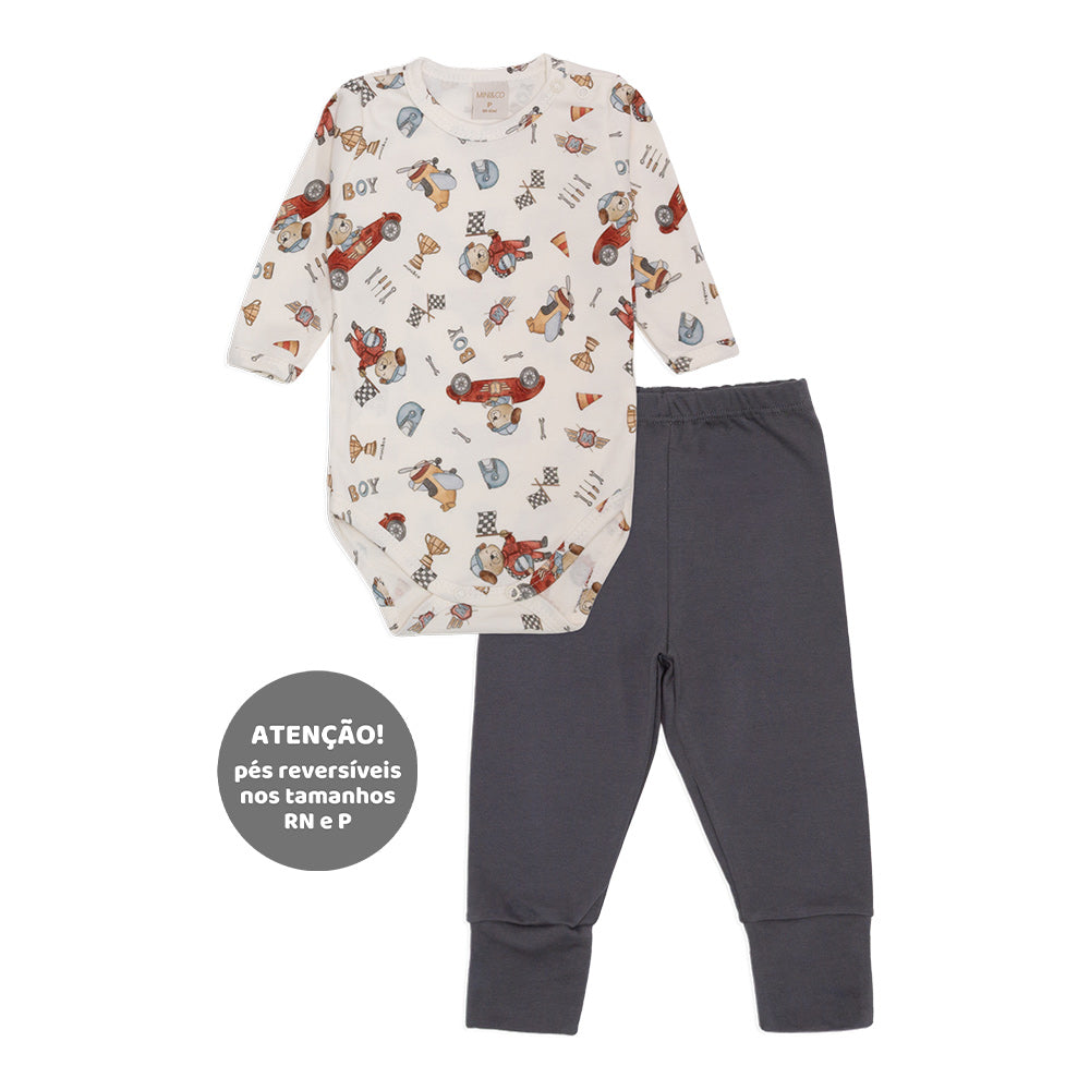 Conjunto Body Manga Longa Mijão Com Pé Reversível Suedine Masculino - Racer