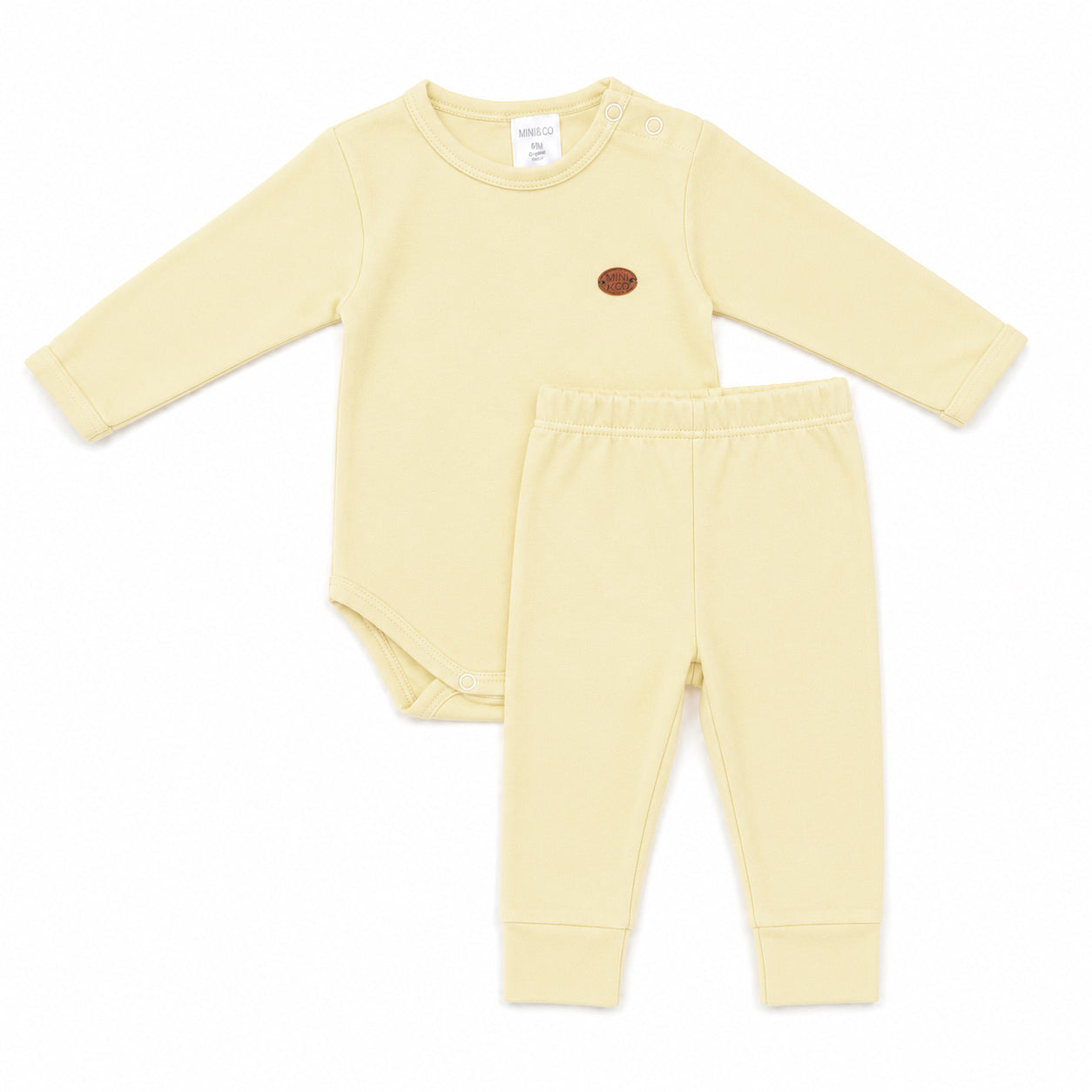 Conjunto Body Manga Longa e Mijão Amarelo Unissex Mini & Co - Básicos
