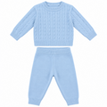Conjunto Suéter e Calça Tricot Tranças Masculino Mini & Co - Azul Bebê