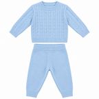 Conjunto Suéter e Calça Tricot Tranças Masculino Mini & Co - Azul Bebê