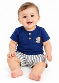 Conjunto Camiseta Manga Curta e Shorts Listrado Bebê Menino Brandili - Marinho/Off-White