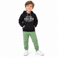 Conjunto Blusa e Calça Jogger Moletom College Infantil Unissex TMX Kids&Teens - Preto/Verde