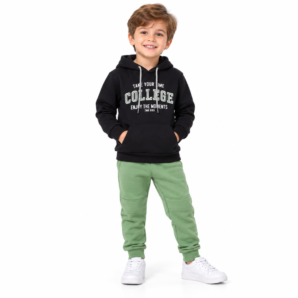 Conjunto Blusa e Calça Jogger Moletom College Infantil Unissex TMX Kids&Teens - Preto/Verde