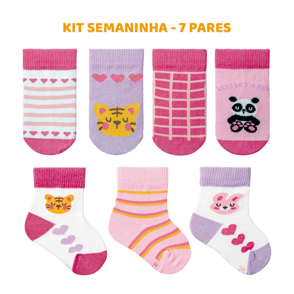 Kit Semaninha 7 Pares Meia Bebê RN Leke - Feminino