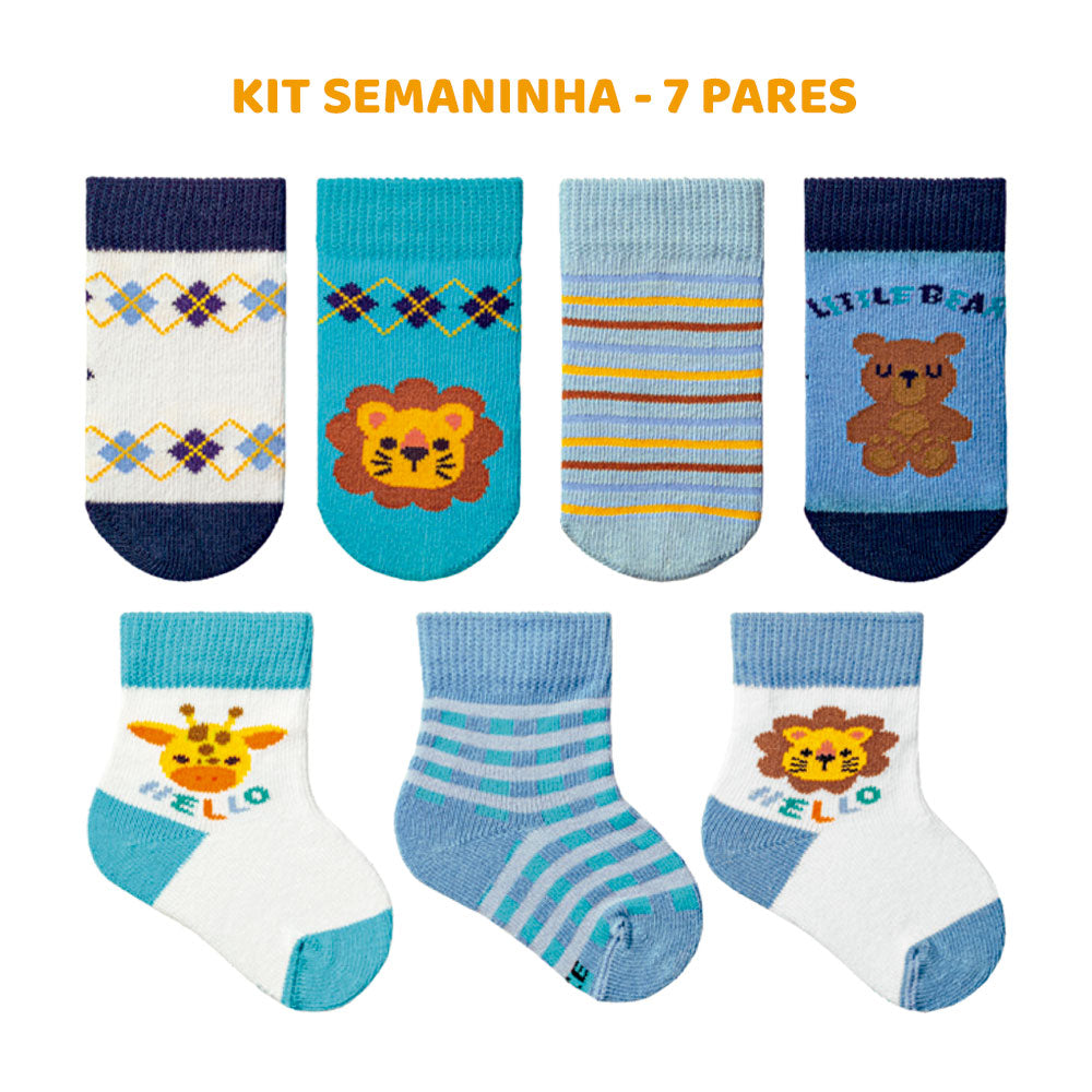 Kit Semaninha 7 Pares Meia Bebê RN Leke - Masculino