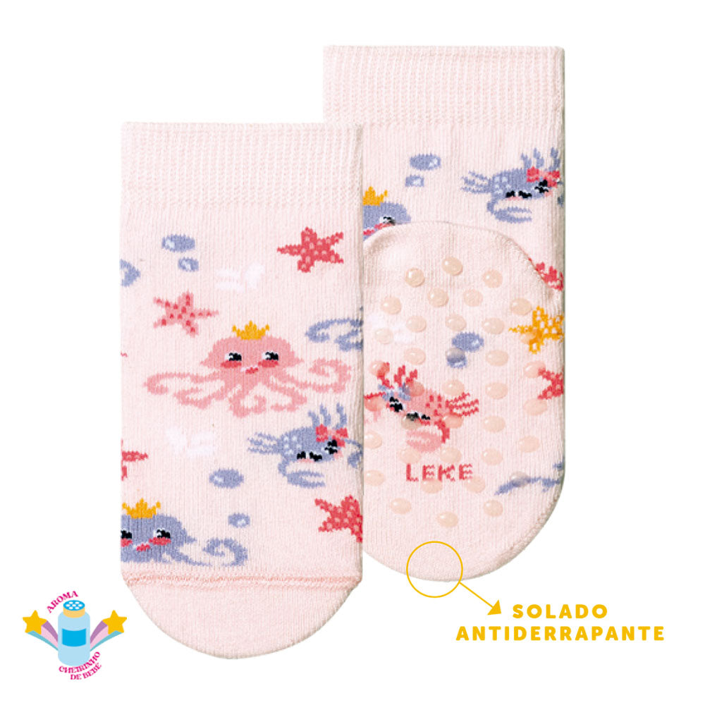 Meia Bebê Estampada com Antiderrapante Leke - Feminina