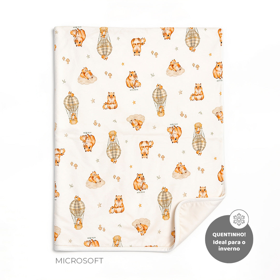 Cobertor com Forro Microsoft e Malha Masculino Mini & Co – Capivaras