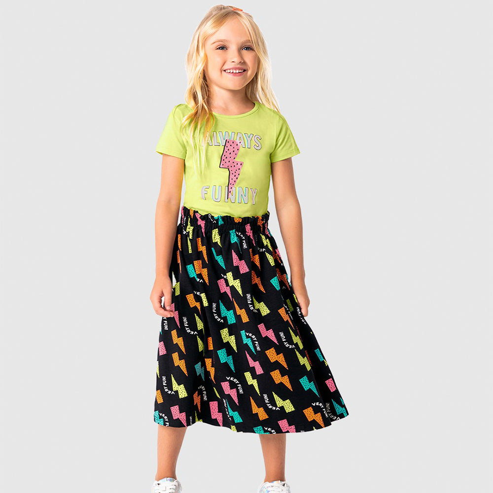 Conjunto Camiseta Manga Curta e Saia Malwee Always Funny Feminino - Verde Limão