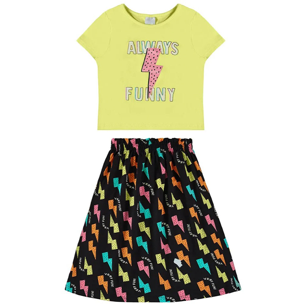 Conjunto Camiseta Manga Curta e Saia Malwee Always Funny Feminino - Verde Limão