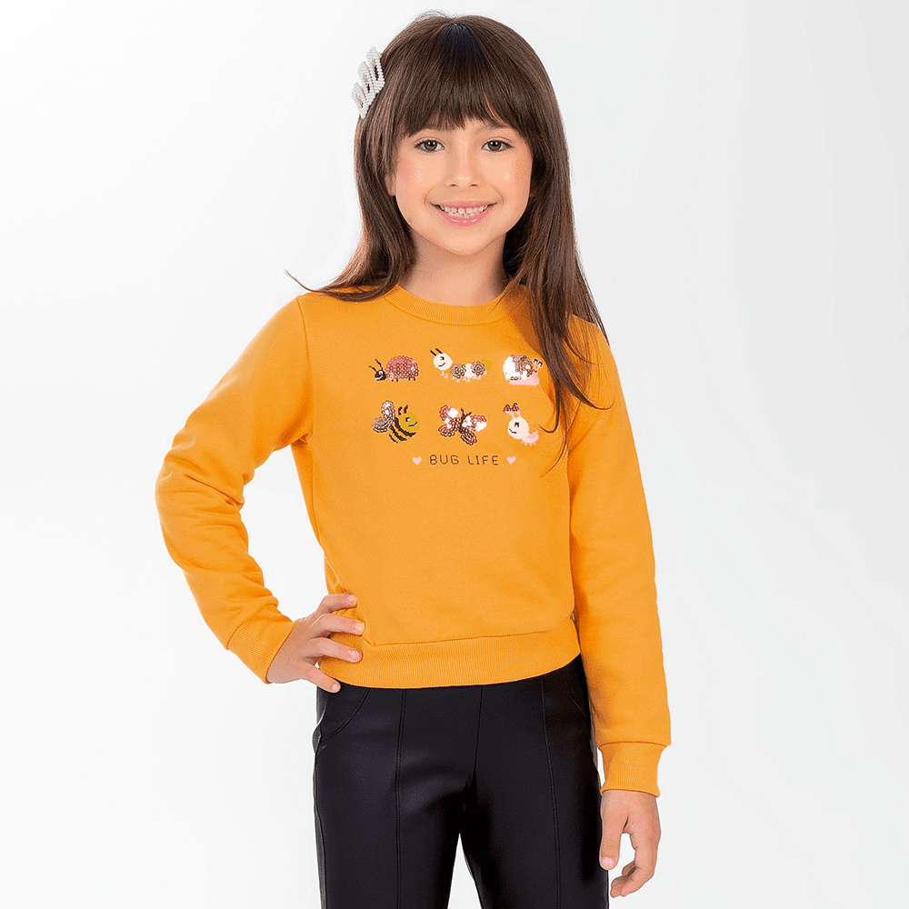 Blusa Moletom Peluciado Bordado Lantejoula Life Bug Cativa - Feminino