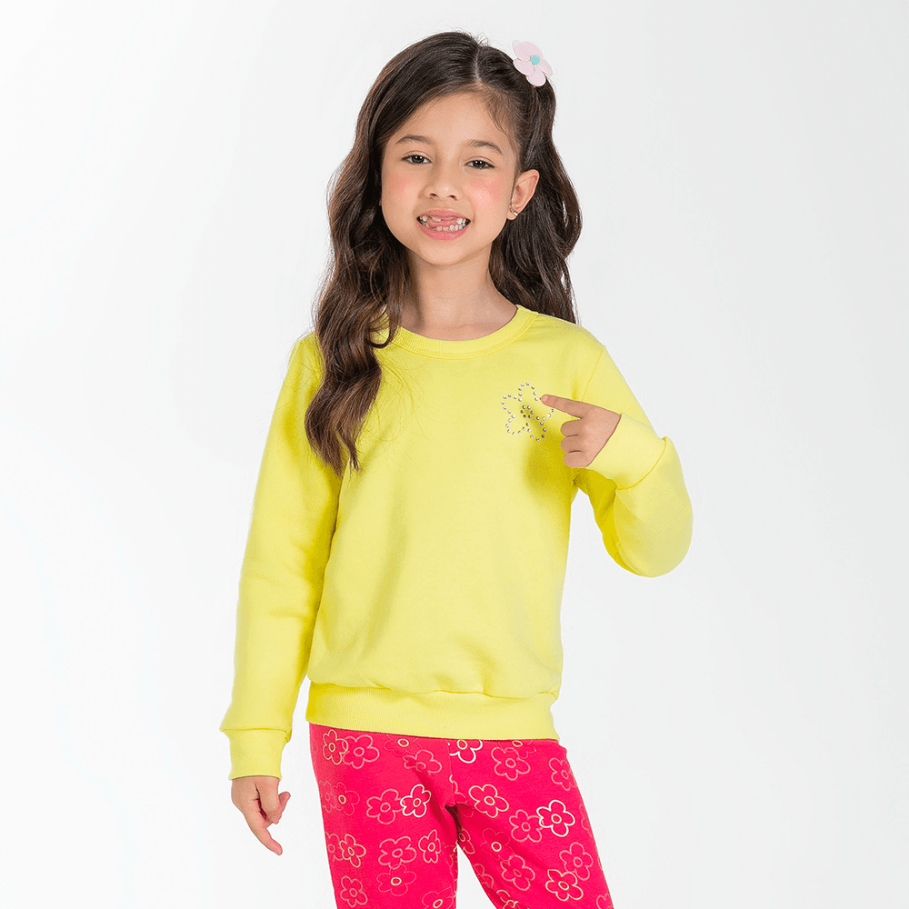 Blusão Moletom Peluciado Aplique Flor Cativa - Feminino