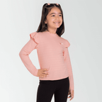 Blusa Manga Longa Babado Viscose Listrada Cativa - Feminina