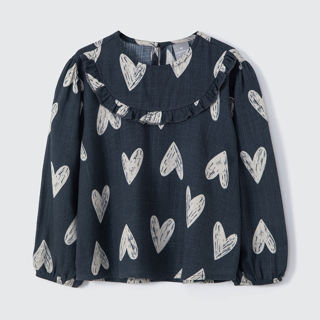 Bata Manga Longa com Babado Corações Hering Infantil - Feminina