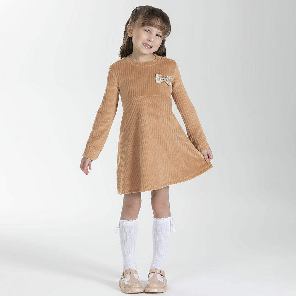 Vestido Manga Longa Aveludado com Laço Cativa - Feminino