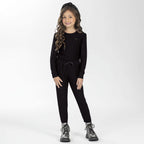 Conjunto Blusa Manga Longa e Calça Canelado Cotelê Aplique Flor Cativa - Feminino