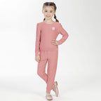 Conjunto Blusa Manga Longa e Calça Canelado Cotelê Aplique Flor Cativa - Feminino