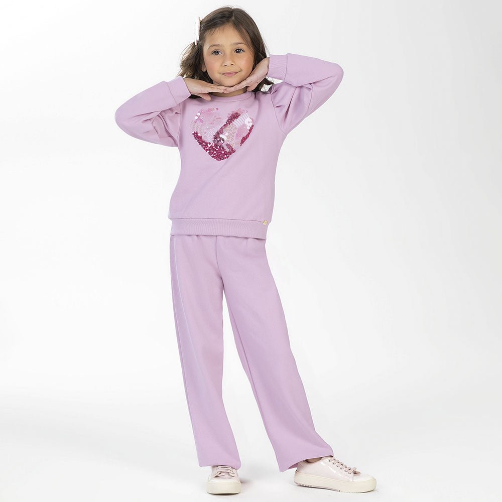 Conjunto Moletom Manga Longa Bordado Coração Lantejoula Cativa - Feminino