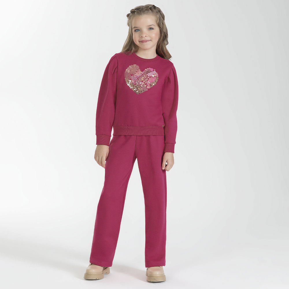 Conjunto Moletom Manga Longa Bordado Coração Lantejoula Cativa - Feminino