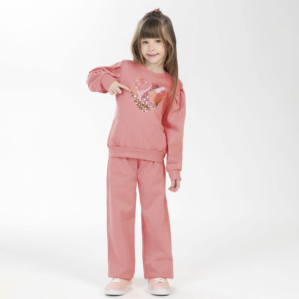 Conjunto Moletom Manga Longa Bordado Coração Lantejoula Cativa - Feminino