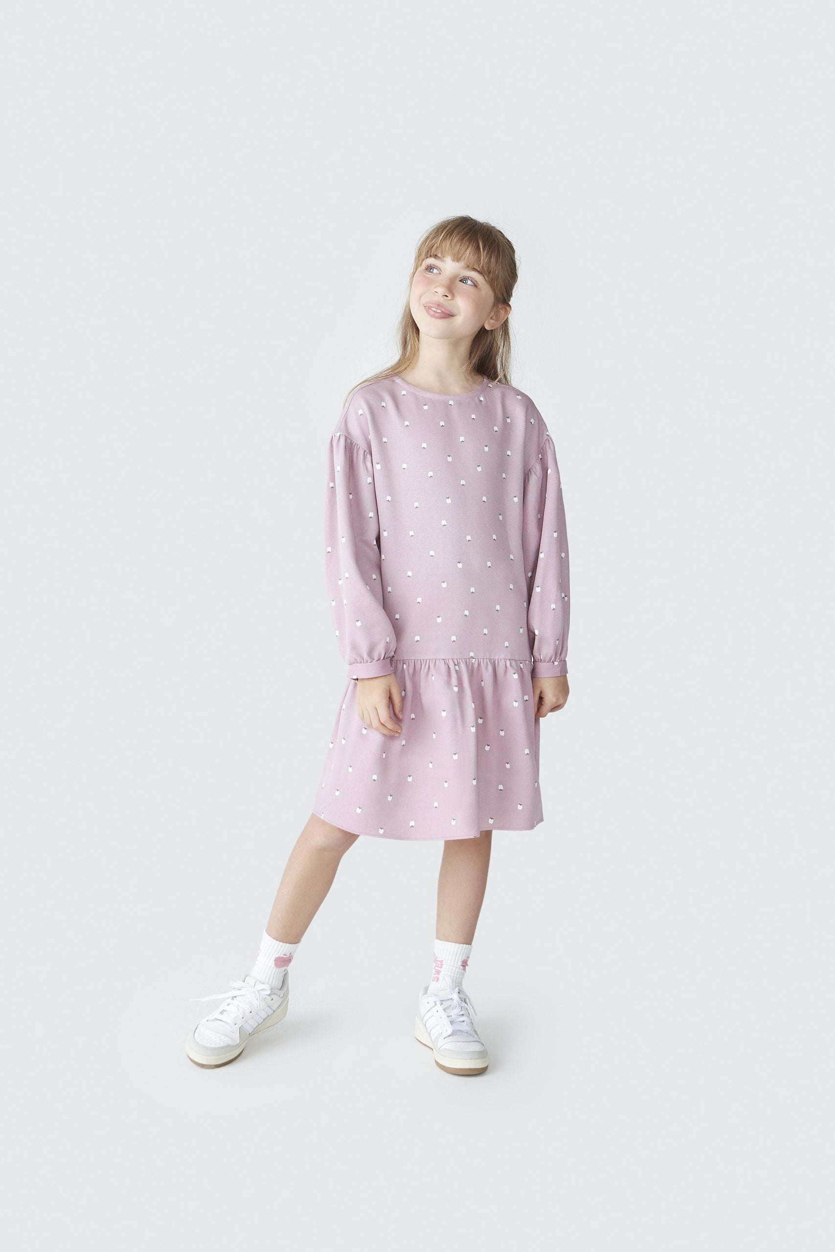 Vestido Manga Longa Lilás Estampado Hering Infantil - Feminino