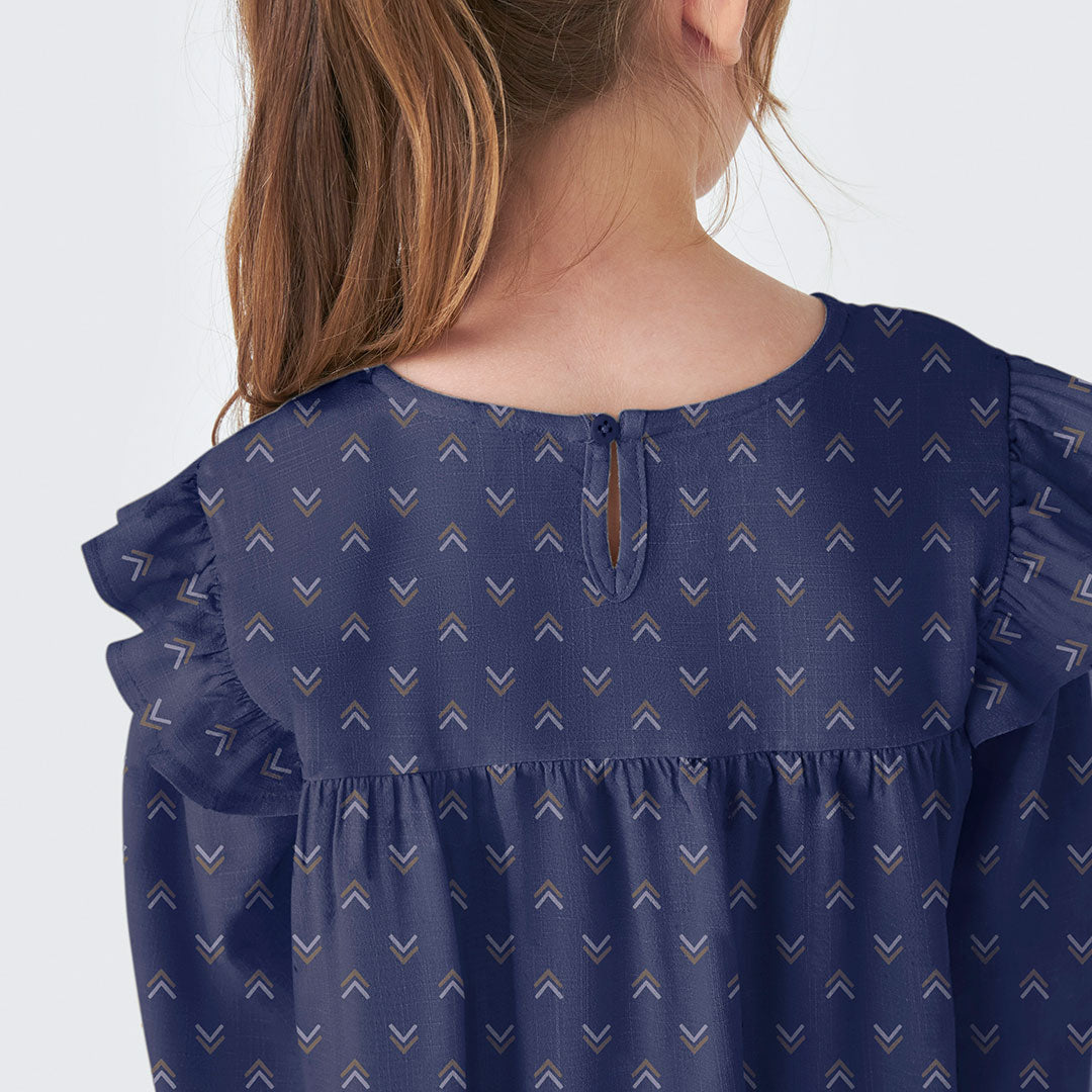 Vestido Meia Manga com Babados Estampados Hering - Feminino