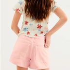 Shorts Em Sarja Hering Kids Barra Desfiada Feminina - Rosa