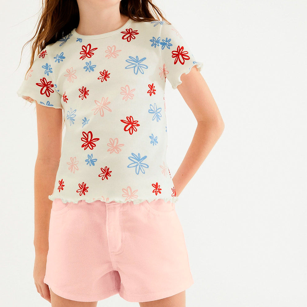 Shorts Em Sarja Hering Kids Barra Desfiada Feminina - Rosa