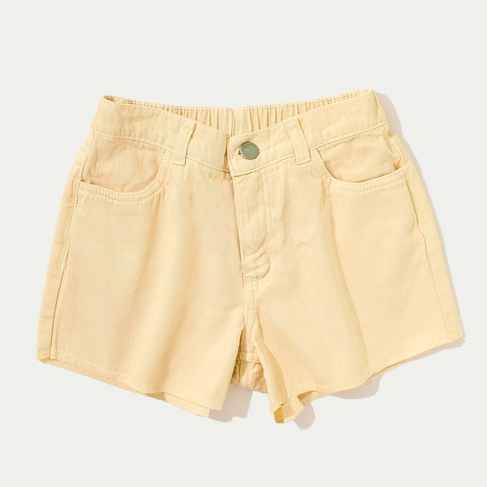 Shorts Em Sarja Hering Kids Com A Barra Desfiada Feminino - Amarelo