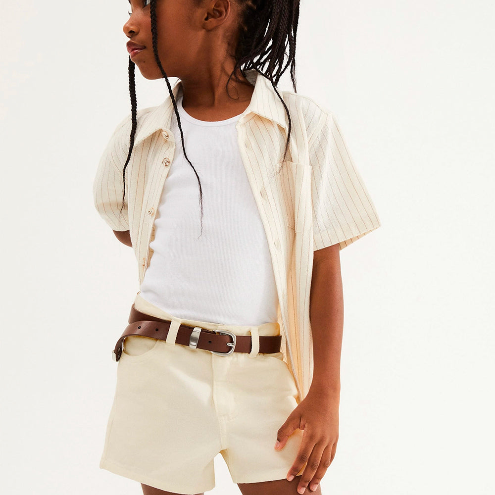 Shorts Em Sarja Hering Kids Com A Barra Desfiada Feminino - Amarelo